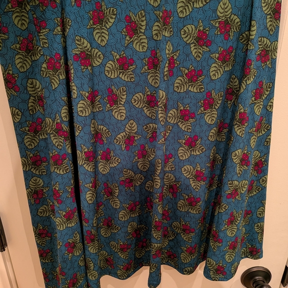LuLaRoe A-Line Skirt with Red and Green Floral on Blue - Picture 3 of 3